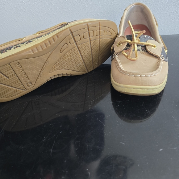 Sperry Tan Moccasin Boat Shoes with Yellow Accent Laces - Picture 3 of 4